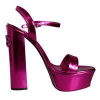 Dolce & Gabbana Fuchsia Leather Platform Logo Keira Sandals Shoes