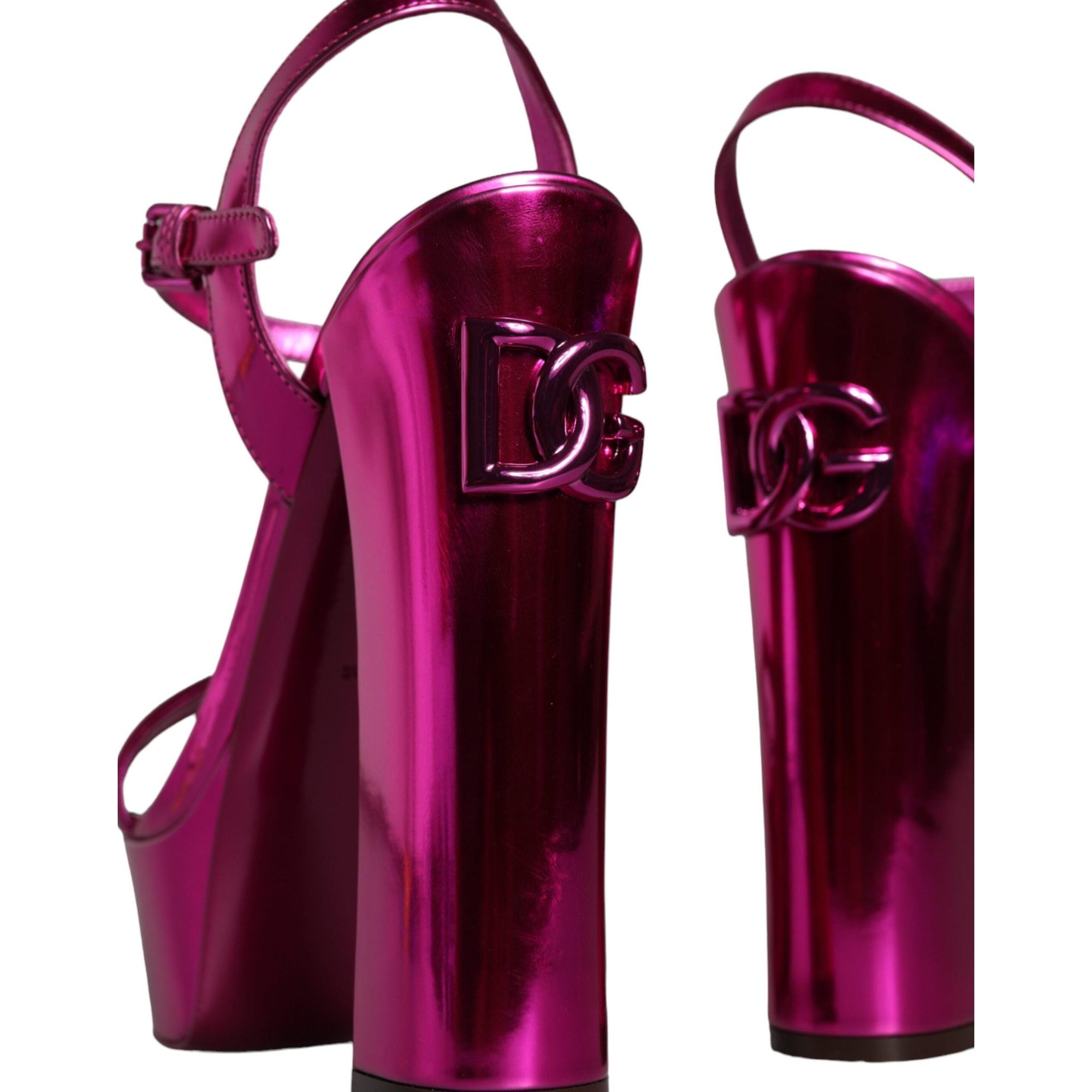 Dolce &amp; Gabbana Fuchsia Leather Platform Logo Keira Sandals Shoes