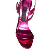 Dolce & Gabbana Fuchsia Leather Platform Logo Keira Sandals Shoes