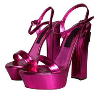 Dolce & Gabbana Fuchsia Leather Platform Logo Keira Sandals Shoes