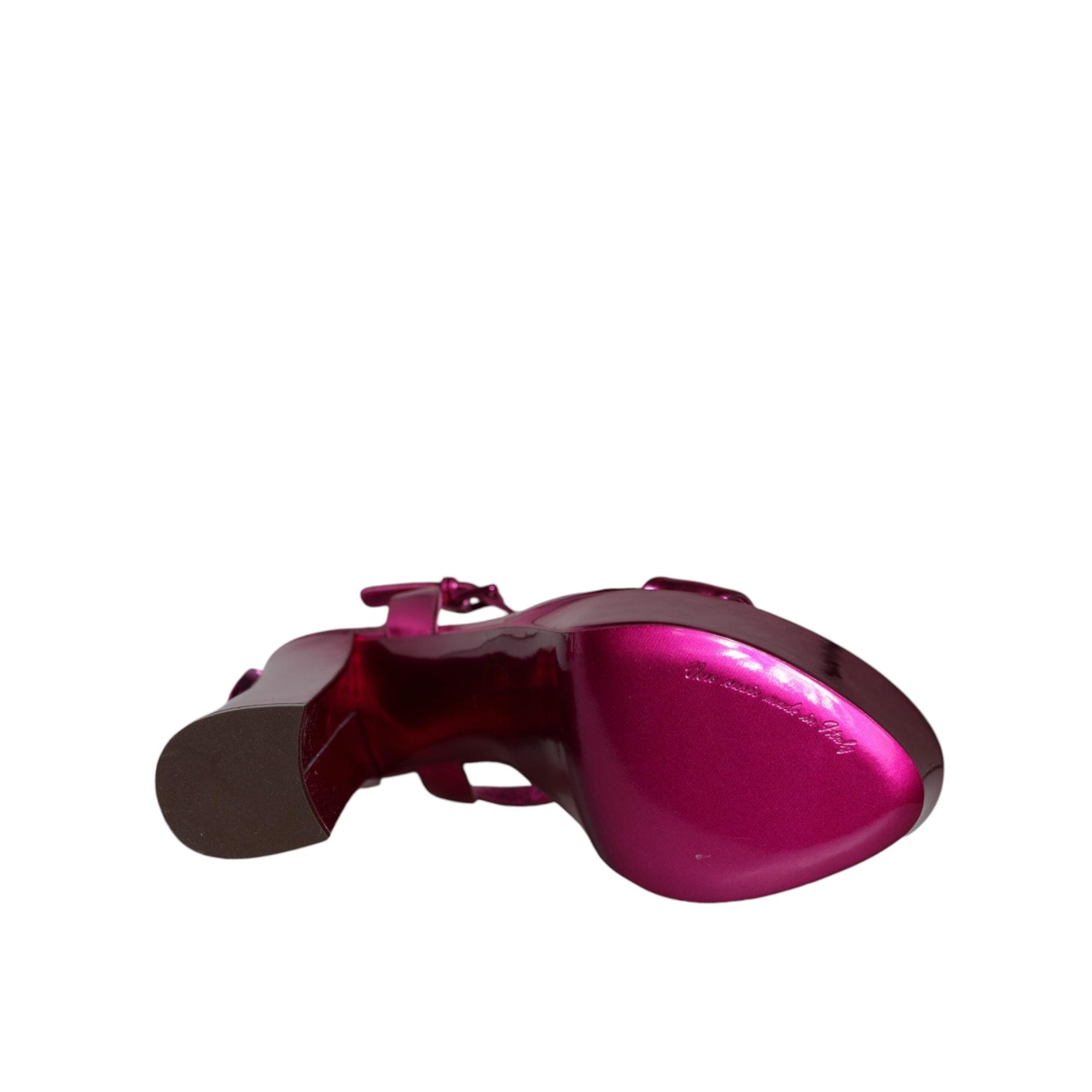 Dolce &amp; Gabbana Fuchsia Leather Platform Logo Keira Sandals Shoes