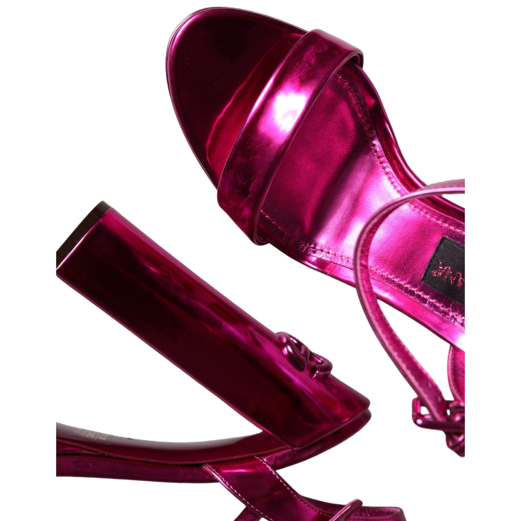 Dolce &amp; Gabbana Fuchsia Leather Platform Logo Keira Sandals Shoes