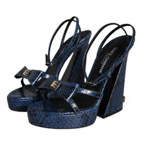 Dolce & Gabbana Blue Leather Ankle Strap Heels Sandals Shoes