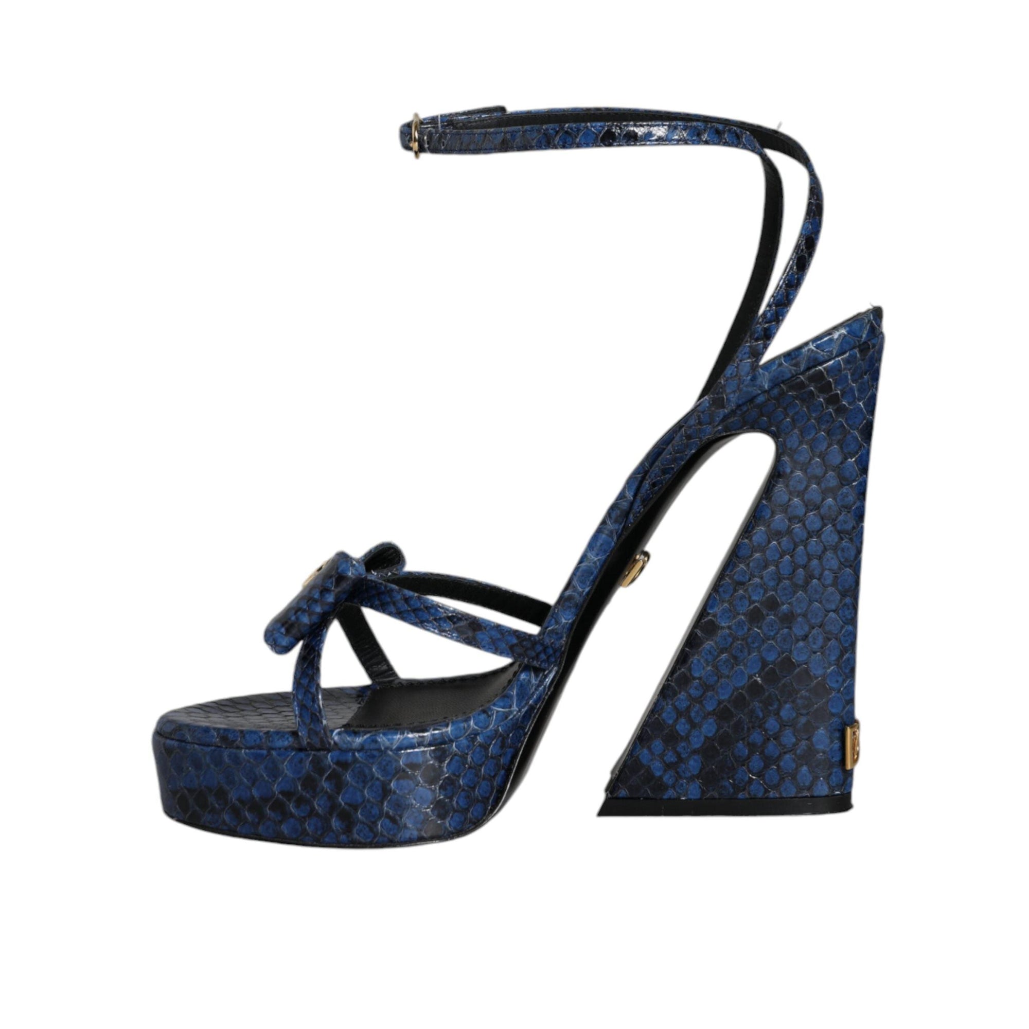 Dolce &amp; Gabbana Blue Leather Ankle Strap Heels Sandals Shoes