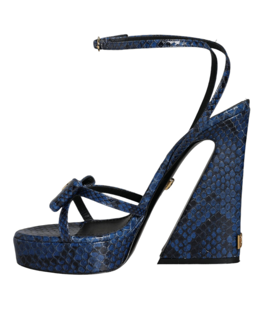 Dolce & Gabbana Blue Leather Ankle Strap Heels Sandals Shoes