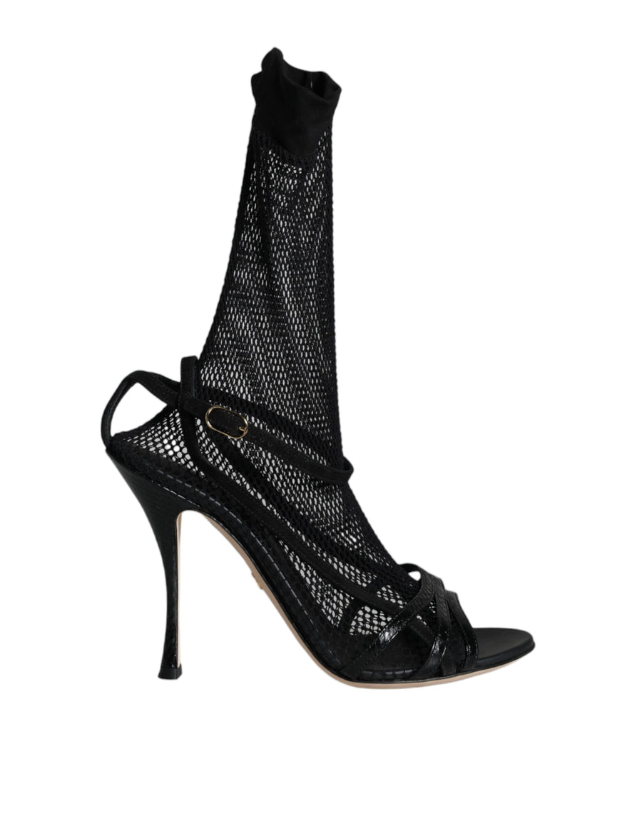 Dolce & Gabbana Black Mesh Stiletto Heels Sandals Shoes