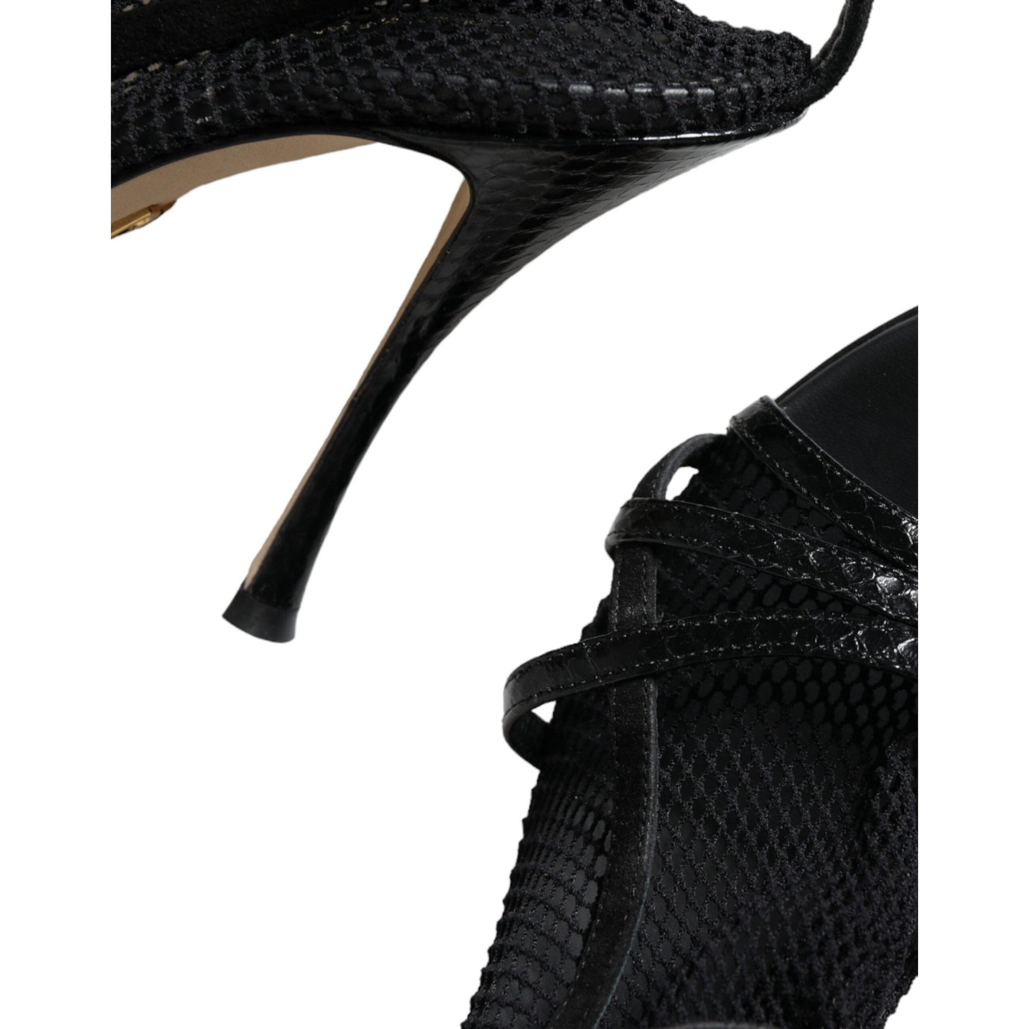 Dolce &amp; Gabbana Black Mesh Stiletto Heels Sandals Shoes