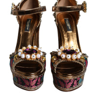 Dolce & Gabbana Fuchsia Jacquard Embellished Keira Sandals Shoes