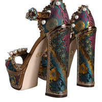 Dolce & Gabbana Fuchsia Jacquard Embellished Keira Sandals Shoes