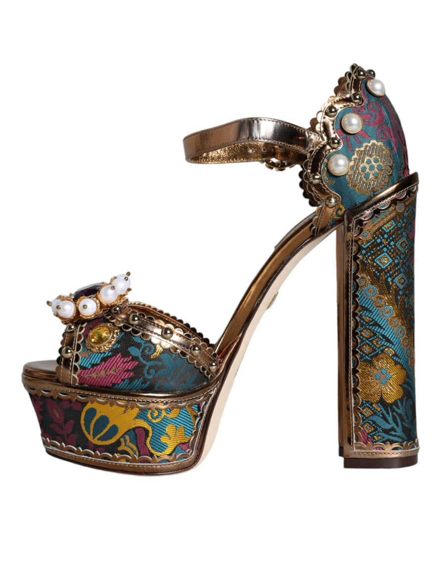 Dolce & Gabbana Fuchsia Jacquard Embellished Keira Sandals Shoes