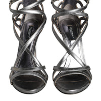 Dolce & Gabbana Silver Keira Leather Heels Sandals Shoes