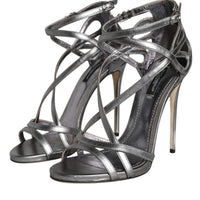 Dolce & Gabbana Silver Keira Leather Heels Sandals Shoes