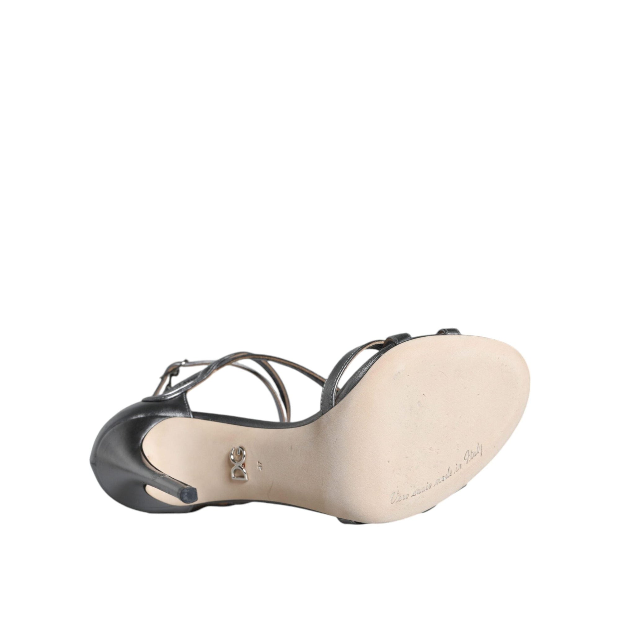Dolce &amp; Gabbana Silver Keira Leather Heels Sandals Shoes