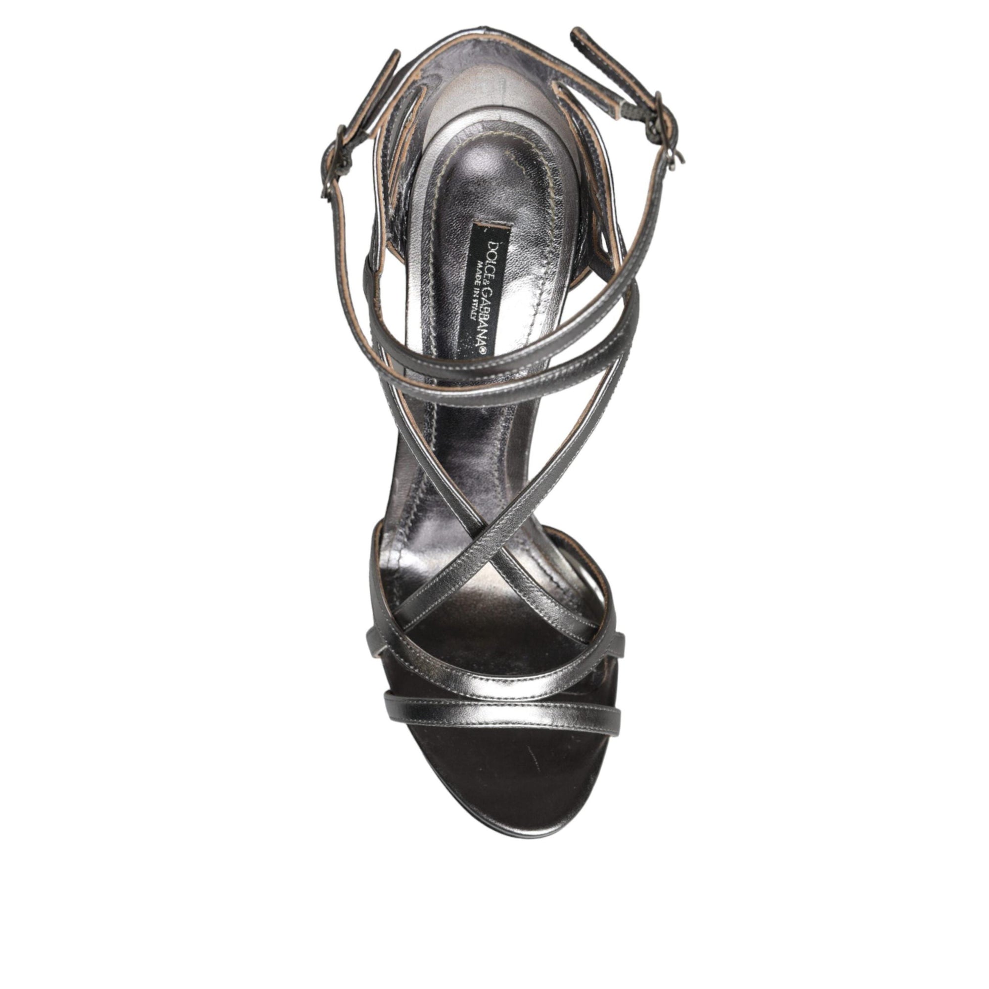 Dolce &amp; Gabbana Silver Keira Leather Heels Sandals Shoes