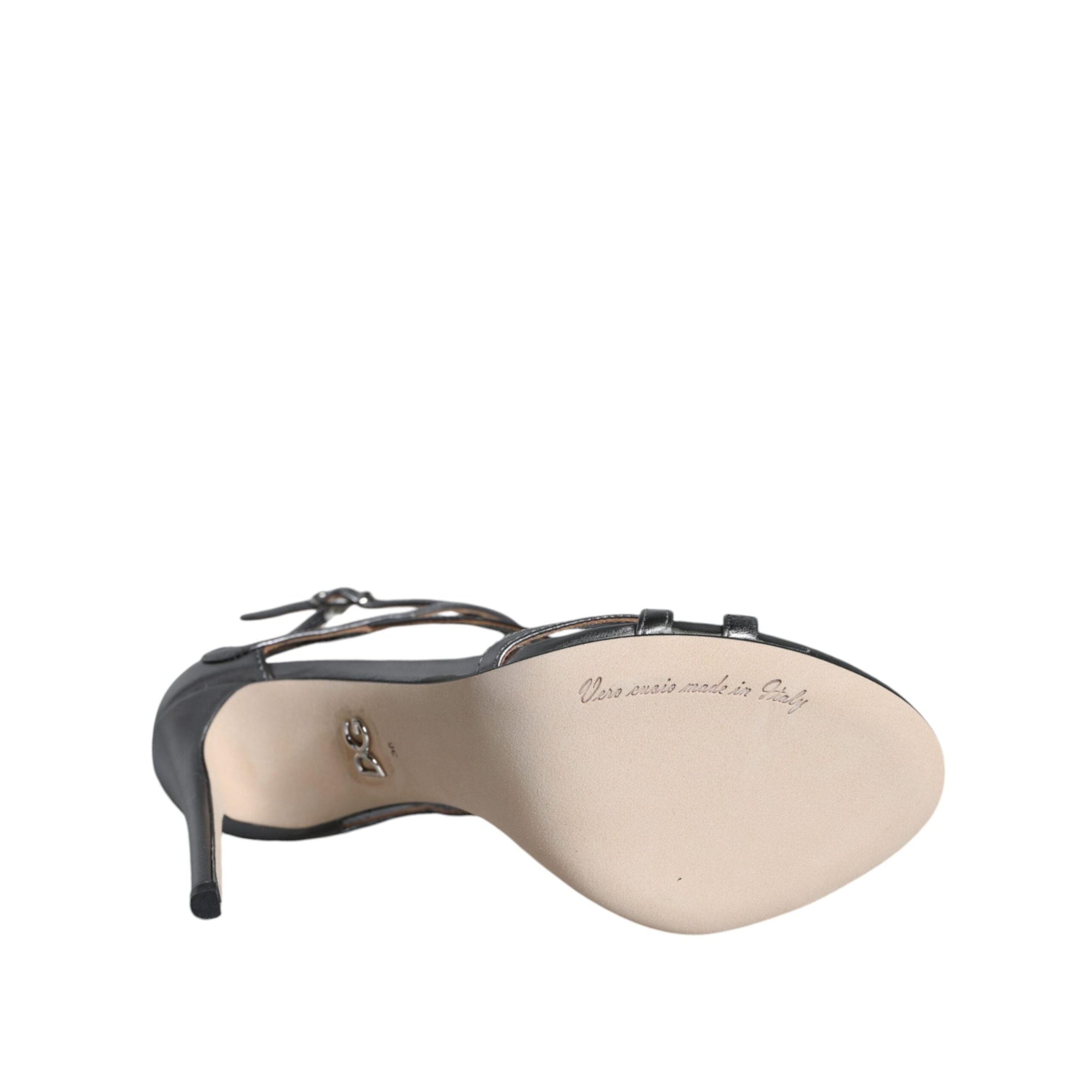 Dolce &amp; Gabbana Silver Keira Leather Heels Sandals Shoes