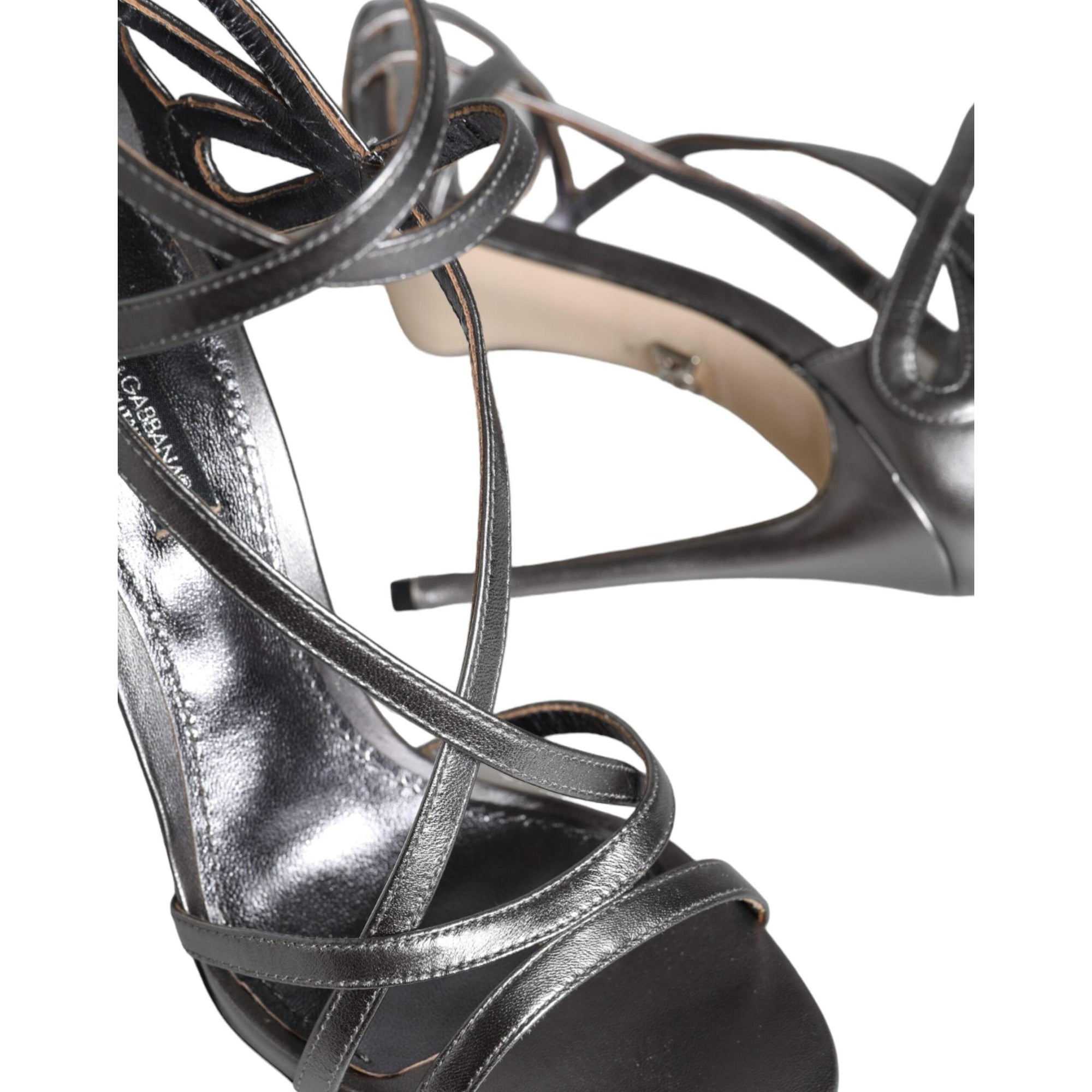 Dolce &amp; Gabbana Silver Keira Leather Heels Sandals Shoes
