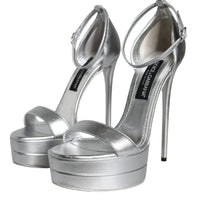 Dolce & Gabbana Silver Leather Platform Keira Sandals Shoes