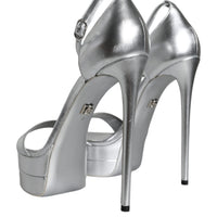 Dolce & Gabbana Silver Leather Platform Keira Sandals Shoes