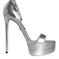 Dolce & Gabbana Silver Leather Platform Keira Sandals Shoes