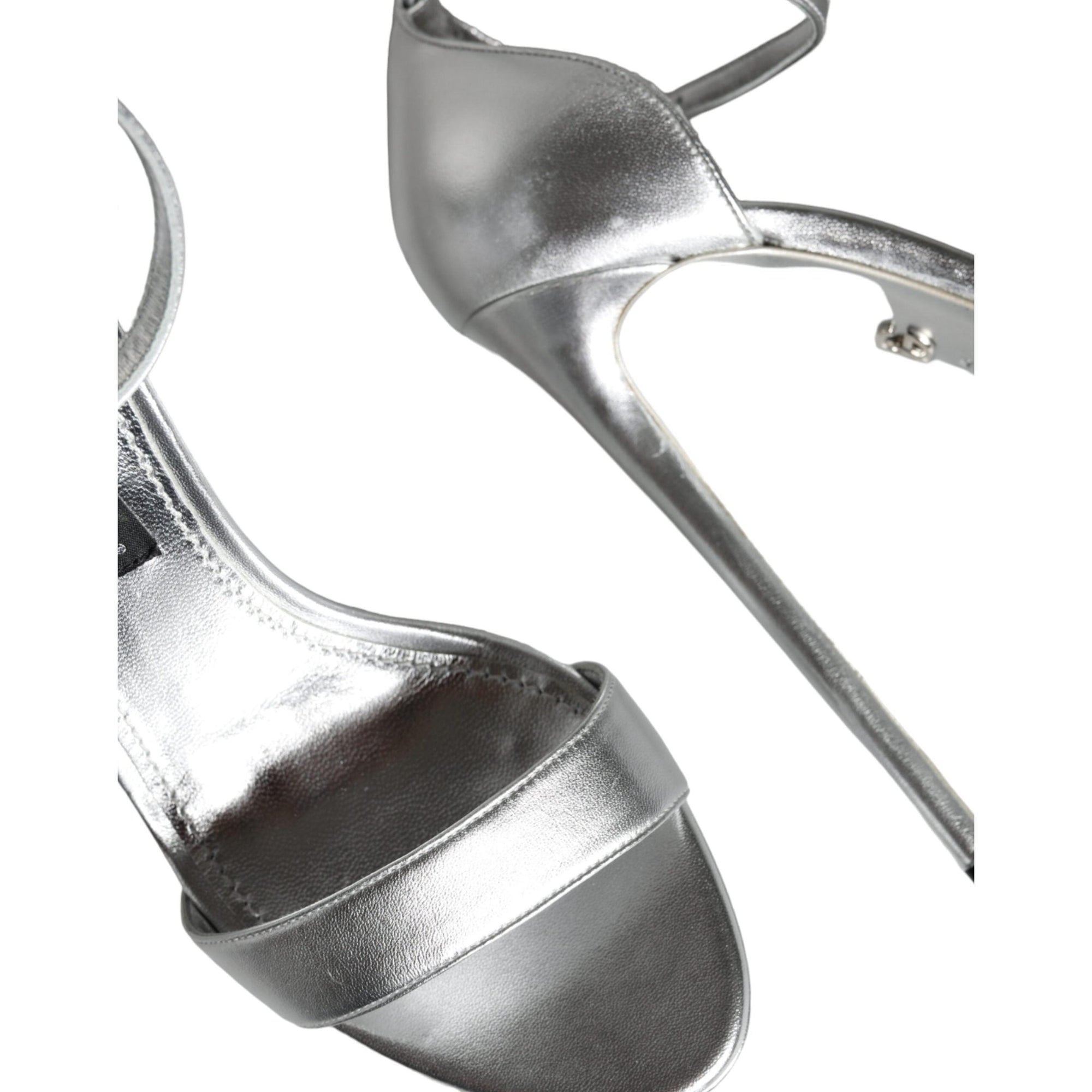 Dolce &amp; Gabbana Silver Leather Platform Keira Sandals Shoes