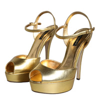 Dolce & Gabbana Gold Bette Leather Heels Sandals Shoes