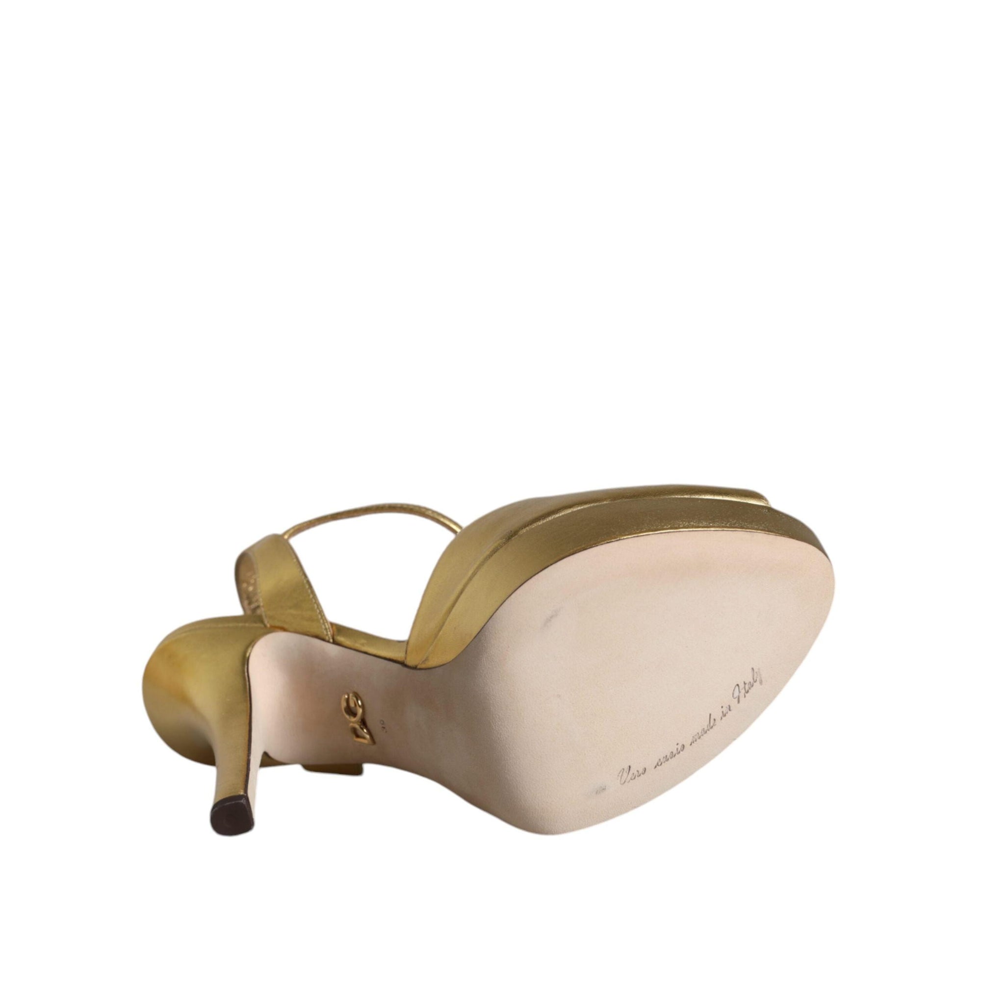 Dolce &amp; Gabbana Gold Bette Leather Heels Sandals Shoes