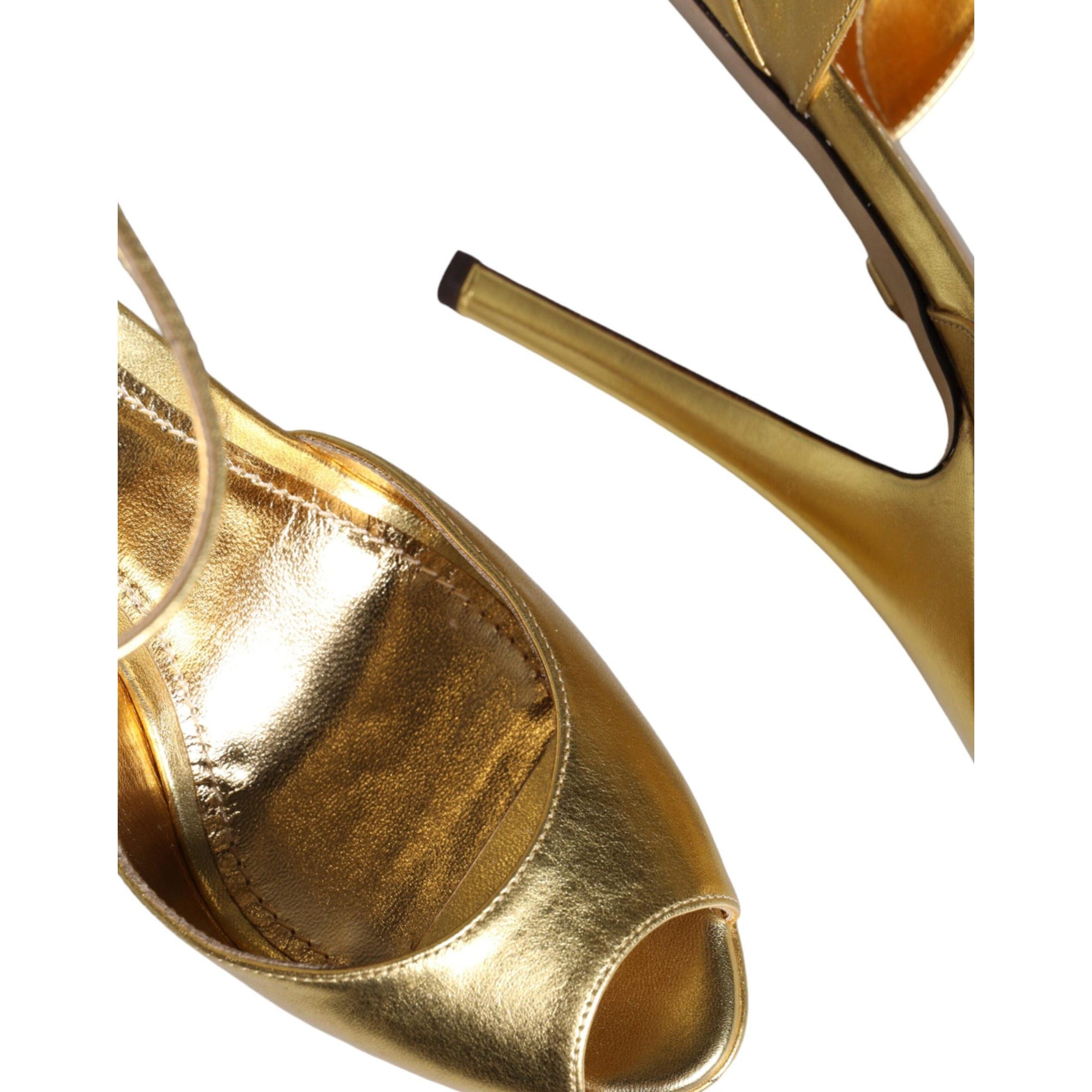Dolce &amp; Gabbana Gold Bette Leather Heels Sandals Shoes