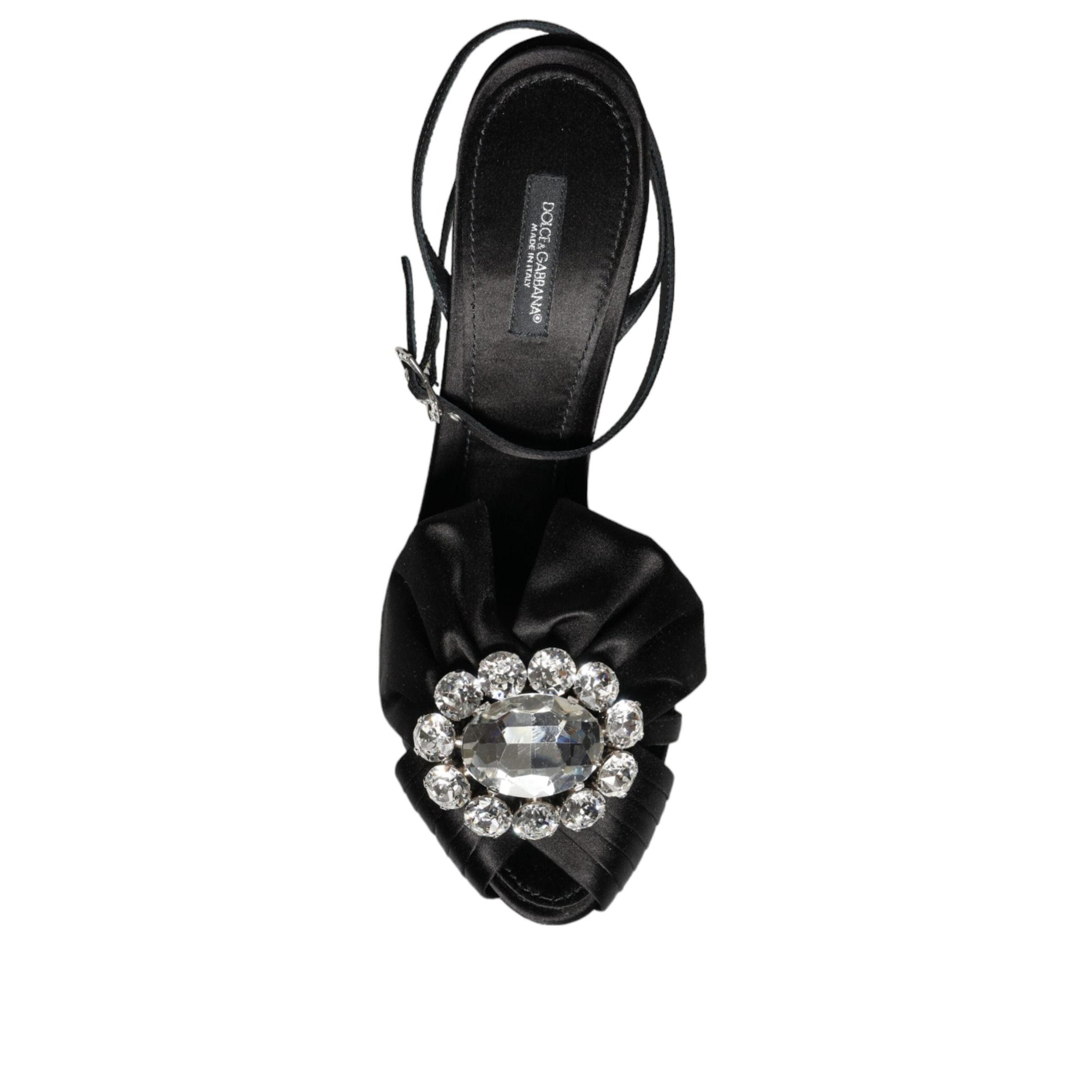 Dolce &amp; Gabbana Black Crystal Ankle Strap Sandals Shoes