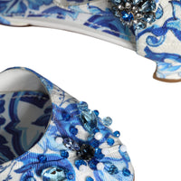 Dolce & Gabbana White Blue Majolica Print Ankle Strap Sandals Shoes