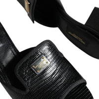 Dolce & Gabbana Black Logo Plaque Leather Heels Sandals Shoes