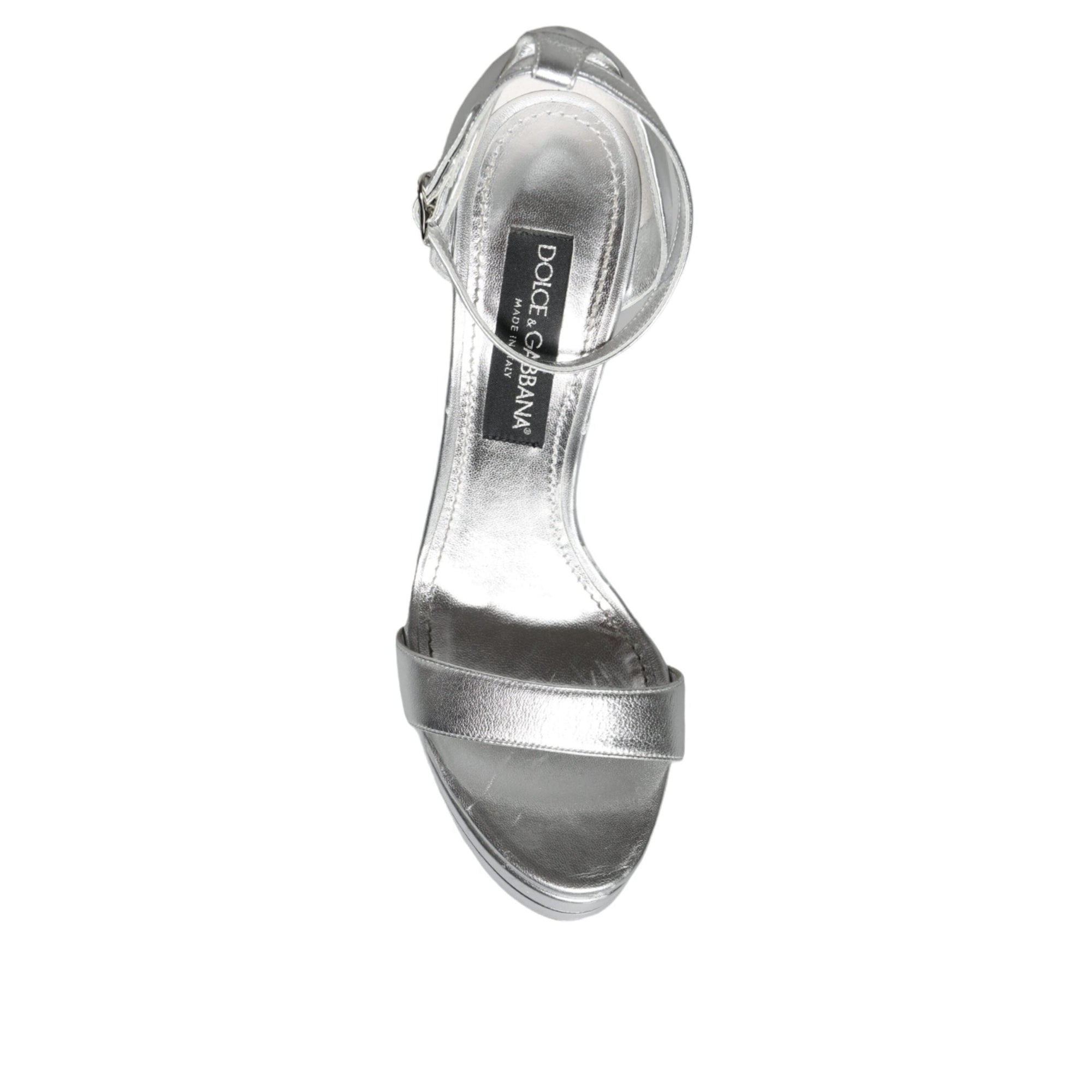 Dolce &amp; Gabbana Silver KEIRA Heels Ankle Strap Sandals Shoes