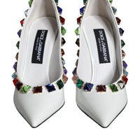 Dolce & Gabbana White Crystals Leather High Heels Pumps Shoes