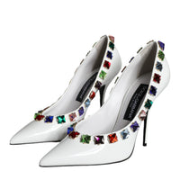 Dolce & Gabbana White Crystals Leather High Heels Pumps Shoes