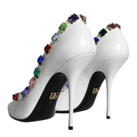 Dolce & Gabbana White Crystals Leather High Heels Pumps Shoes