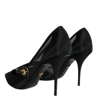 Dolce & Gabbana Black Mesh Mary Jane Crystal Heel Pumps Shoes