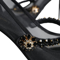 Dolce & Gabbana Black Mesh Mary Jane Crystal Heel Pumps Shoes