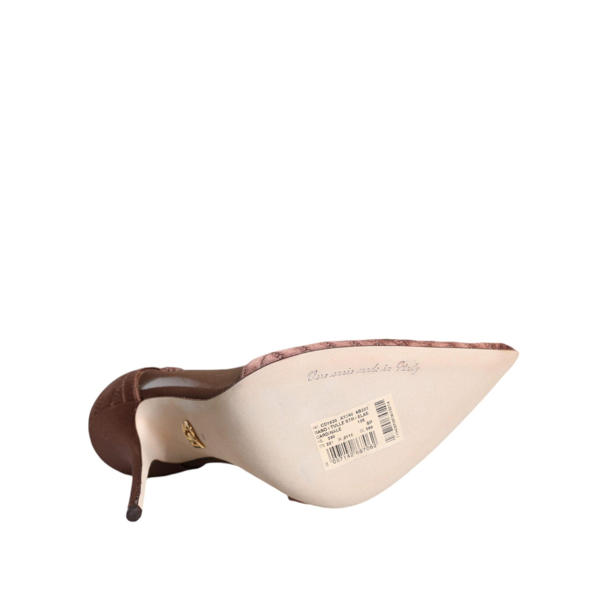 Dolce &amp; Gabbana Brown Mesh Viscose Ankle Strap Pumps Shoes