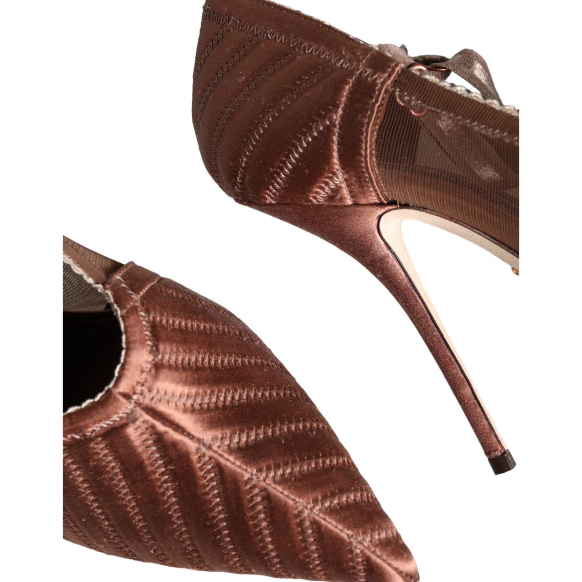 Dolce &amp; Gabbana Brown Mesh Viscose Ankle Strap Pumps Shoes