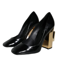 Dolce & Gabbana Black Gold Patent Leather Logo Heels Pumps Shoes