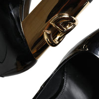 Dolce & Gabbana Black Gold Patent Leather Logo Heels Pumps Shoes