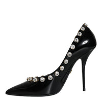 Dolce & Gabbana Black Crystals Leather High Heels Pumps Shoes