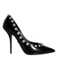 Dolce & Gabbana Black Crystals Leather High Heels Pumps Shoes