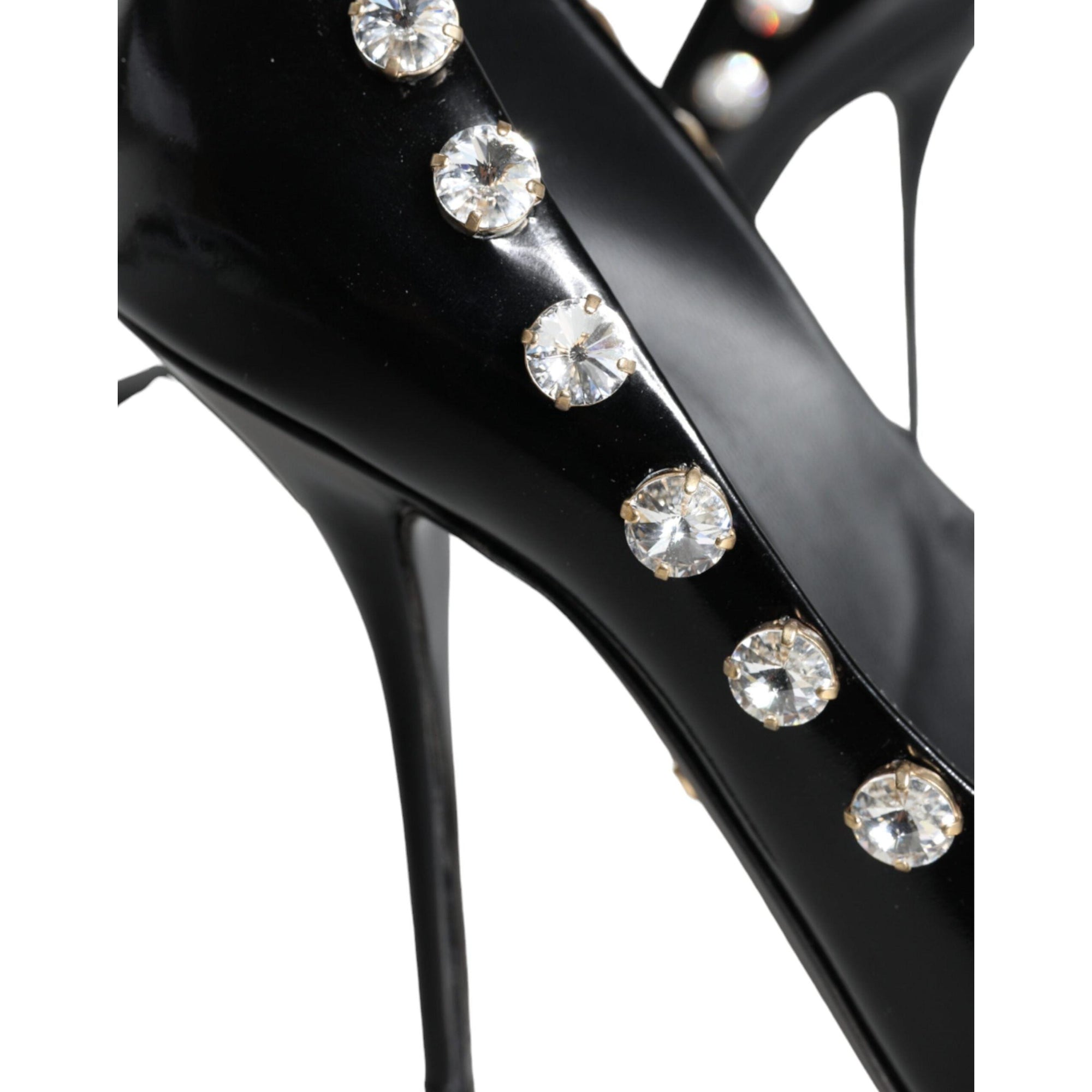 Dolce &amp; Gabbana Black Crystals Leather High Heels Pumps Shoes