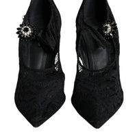 Dolce & Gabbana Black Mary Jane Pumps Lace Crystals Heels Shoes