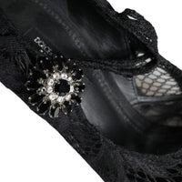 Dolce & Gabbana Black Mary Jane Pumps Lace Crystals Heels Shoes