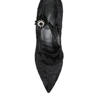 Dolce & Gabbana Black Mary Jane Pumps Lace Crystals Heels Shoes