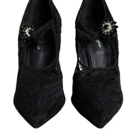 Dolce & Gabbana Black Mary Jane Pumps Lace Crystals Heels Shoes