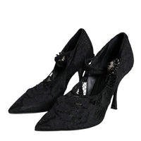 Dolce & Gabbana Black Mary Jane Pumps Lace Crystals Heels Shoes