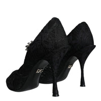 Dolce & Gabbana Black Mary Jane Pumps Lace Crystals Heels Shoes