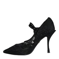 Dolce & Gabbana Black Mary Jane Pumps Lace Crystals Heels Shoes